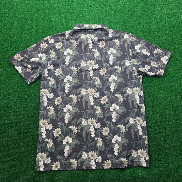 Waggle Polo Shirt Mens Large Black Floral Tropical Print Golf Performance AOP - Picture 7 of 7